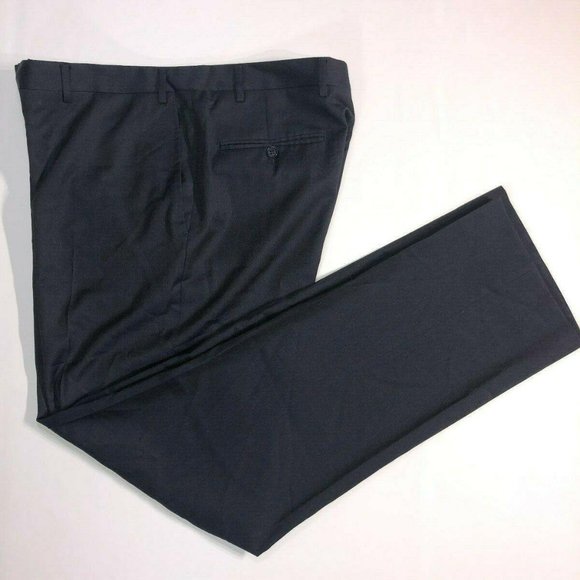 Canali Brown Label Navy Wool Flat Front Pants - Picture 1 of 8